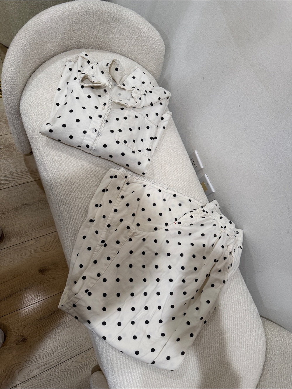 aerie Ivory and Black Polka Dot Pajama Set
